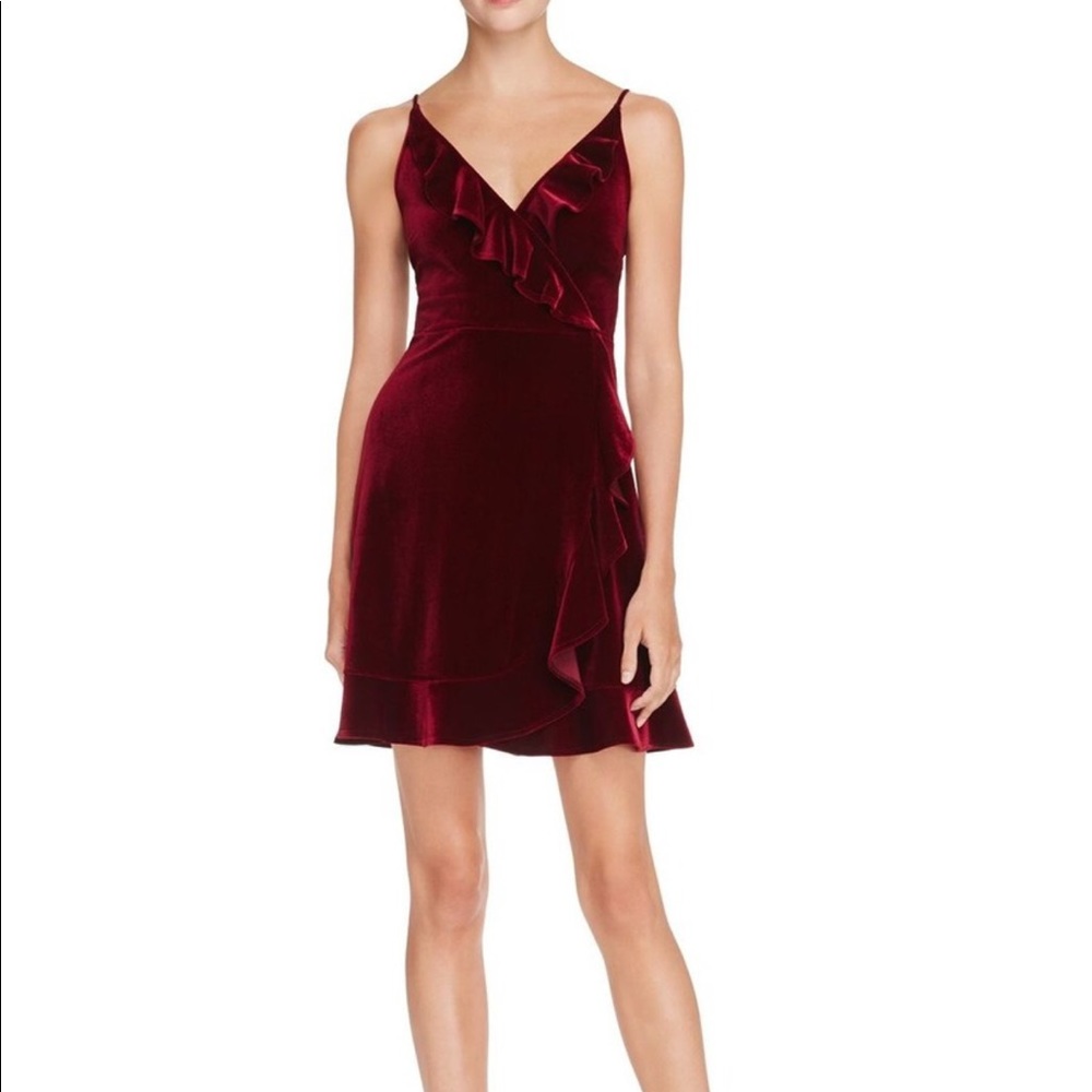 Aqua from Bloomingdales Ruffled Velvet Faux Wrap Mini Dress. NWT size L